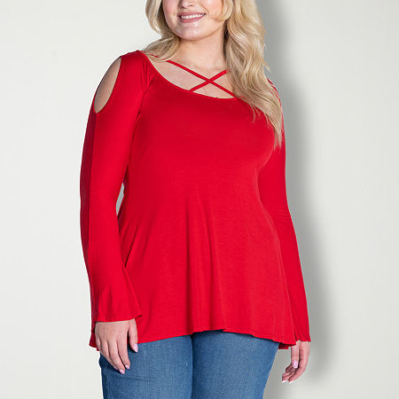 24seven Comfort Apparel Plus Womens Scoop Neck Long Sleeve Blouse, 3x, Red