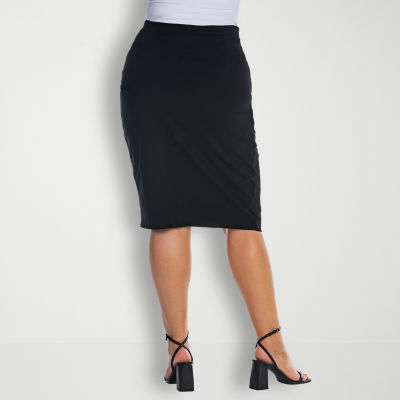 24seven Comfort Apparel Womens Mid Rise Midi Pencil Skirt-Plus