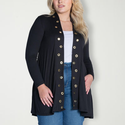 24seven Comfort Apparel Womens Long Sleeve Open Front Plus Cardigan