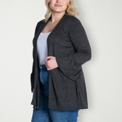 24seven Comfort Apparel Womens Long Sleeve Open Front Plus Cardigan