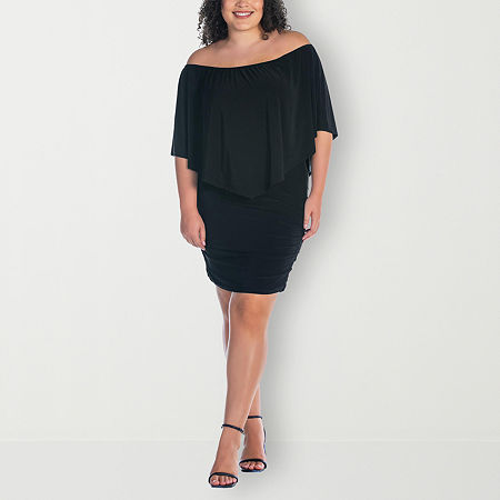 24seven Comfort Apparel Womens Short Sleeve Plus Shift Dress, 2x, Black