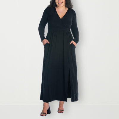 24seven Comfort Apparel V-Neck Long Sleeve Maternity Maxi Dress