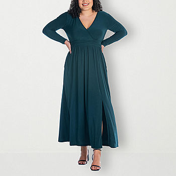 24seven Comfort Apparel Women's Formal Long Sleeve Maxi Dress