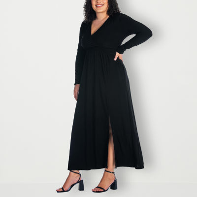 24seven Comfort Apparel Womens Plus Long Sleeve Maxi Dress