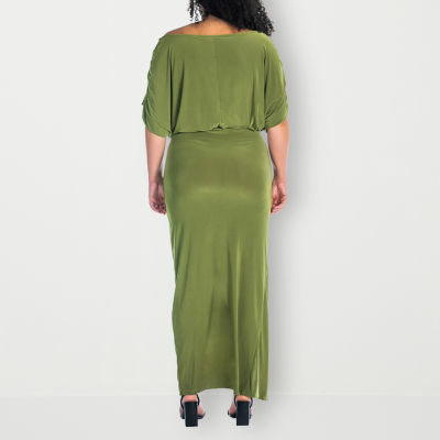 24seven Comfort Apparel Plus Short Sleeve Maxi Dress