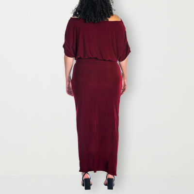 24seven Comfort Apparel Womens Plus Short Sleeve Maxi Dress