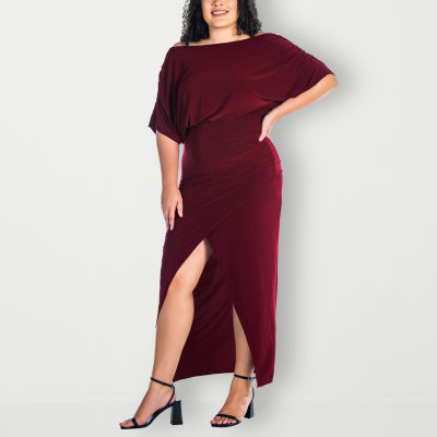 24seven Comfort Apparel Womens Plus Short Sleeve Maxi Dress