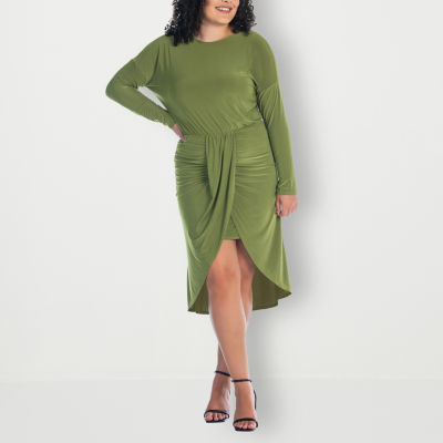 24seven Comfort Apparel Plus Long Sleeve Fit + Flare Dress