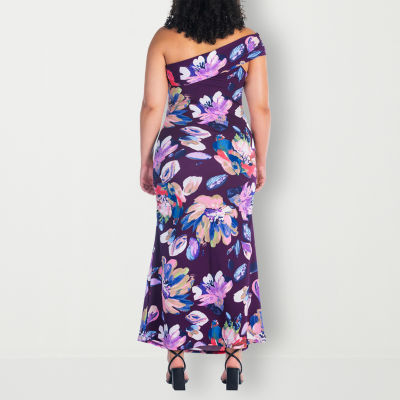24seven Comfort Apparel Plus Short Sleeve Floral Maxi Dress, Color: Purple  Multi - JCPenney
