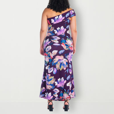 24seven Comfort Apparel Plus Short Sleeve Floral Maxi Dress