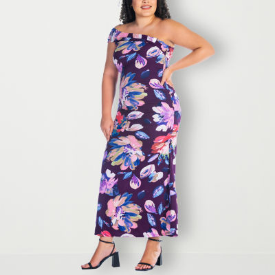 24seven Comfort Apparel Plus Short Sleeve Floral Maxi Dress