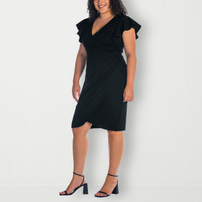 24seven Comfort Apparel Womens Short Sleeve Wrap Dress Plus