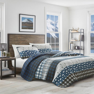 Eddie Bauer Blue Creek Plaid Floral Reversible Quilt Set