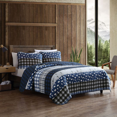 Eddie Bauer Blue Creek Plaid Floral Reversible Quilt Set