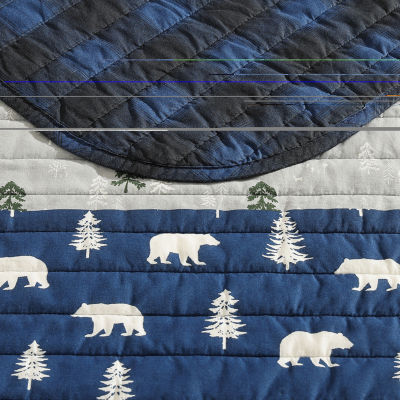 Eddie Bauer Blue Creek Plaid Floral Reversible Quilt Set