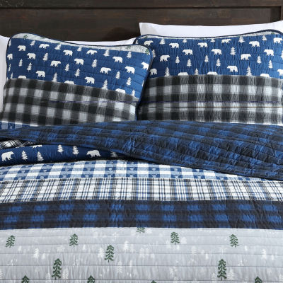 Eddie Bauer Blue Creek Plaid Floral Reversible Quilt Set