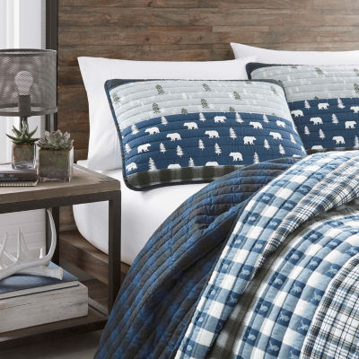 Eddie Bauer Blue Creek Plaid Floral Reversible Quilt Set