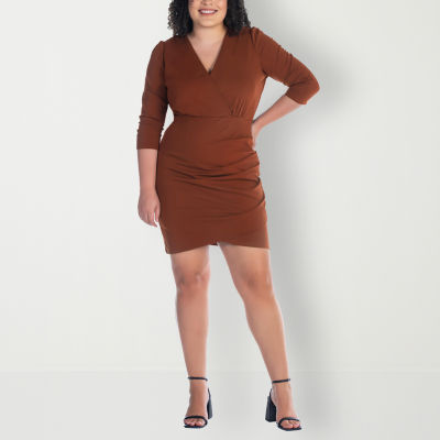 24seven Comfort Apparel Womens 3/4 Sleeve Wrap Dress Plus
