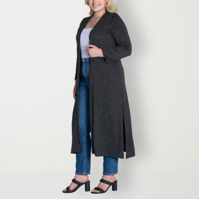 24seven Comfort Apparel Plus Womens Long Sleeve Open Front Cardigan