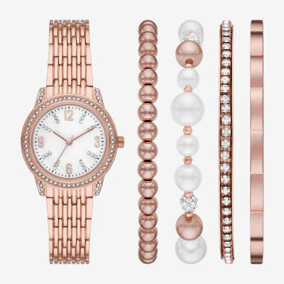 Womens Crystal Accent Rose Goldtone Watch Boxed Set