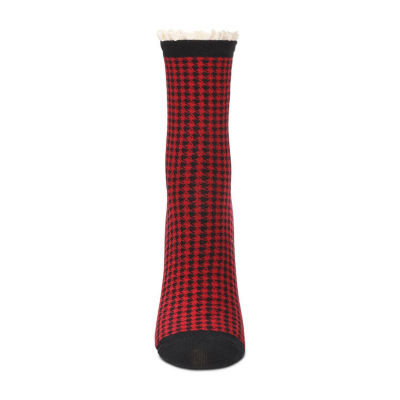 MeMoi Houndstooth Lace Cuff 1 Pair Crew Socks Womens