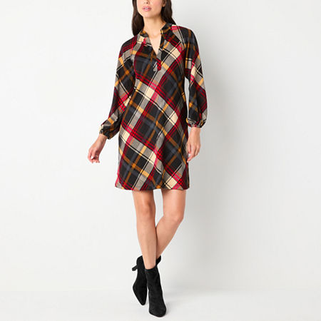 Jessica Howard Womens Long Sleeve Balloon Sleeve Plaid, Small, Red