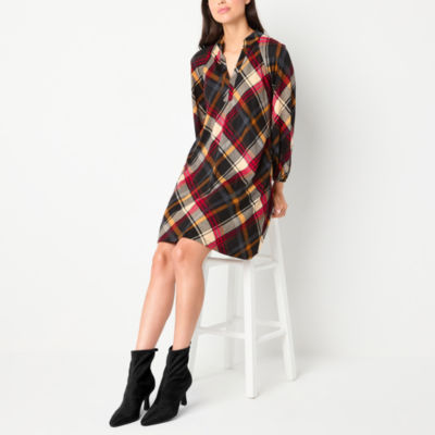 Jessica Howard Womens Long Sleeve Plaid Shift Dress