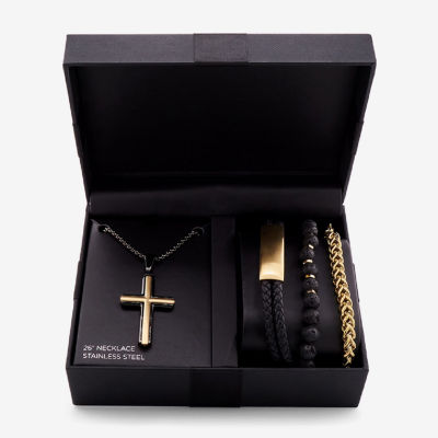 Mens Stainless Steel Cross 4-pc. Jewelry Set