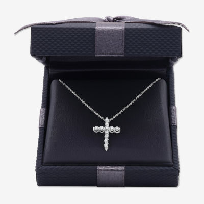 Womens 1 1/ CT. T.W. Lab Grown White Diamond Sterling Silver Cross Pendant Necklace