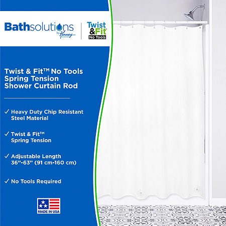 Kenney Twist & Fit No Tools 36-63 IN Adjustable Spring Tension Shower Curtain Rod, One Size, White