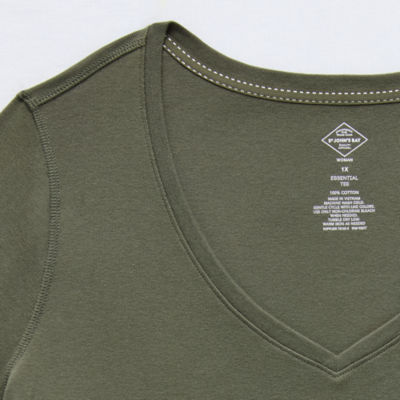 St. John's Bay Womens Plus Easy-on + Easy-off V Neck 3/4 Sleeve Adaptive T-Shirt