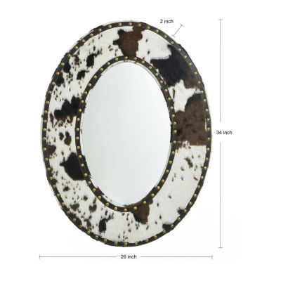 Stylecraft Cow Hide Hammer Nail Trim Wall Mount Oval Wall Mirror