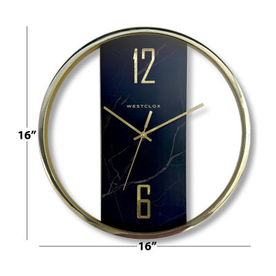 Westclox 16" Contemporary Gold And Black Marble Wall Clock