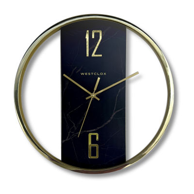 Westclox 16" Contemporary Gold And Black Marble Wall Clock