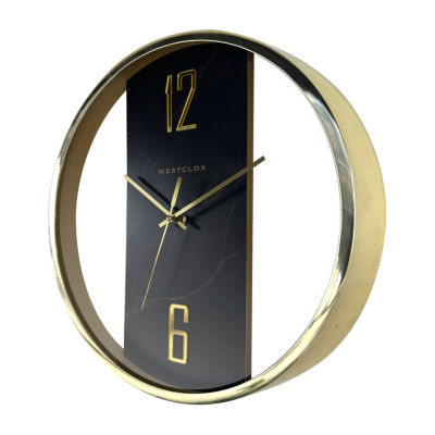 Westclox 16" Contemporary Gold And Black Marble Wall Clock