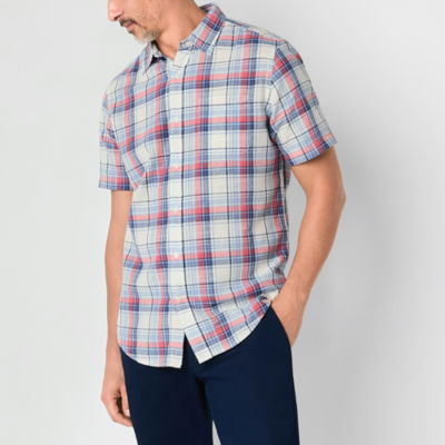 St. John's Bay Mens Linen Blend Short Sleeve Classic Fit Button-Down Shirt