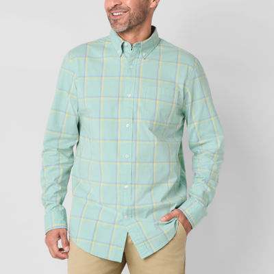 St. John's Bay Stretch Poplin Mens Long Sleeve Classic Fit Button-Down Shirt