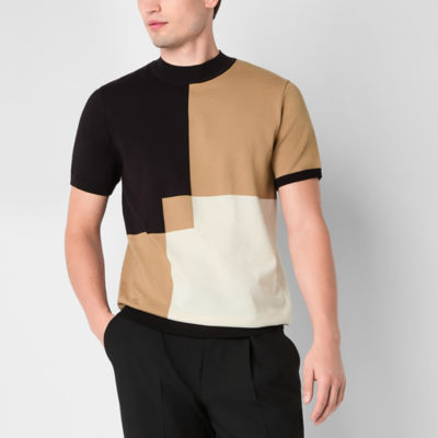 Short Sleeve Mock Collar Shirt Jumper Ribbed Turtleneck Shirt Mock