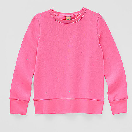 Thereabouts Little & Big Girls Embellished Bling Round Neck Long Sleeve Fleece Sweatshirt, Large (14), Pink