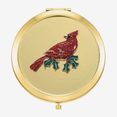 Monet Jewelry Gold Tone Red Cardinal Gold Tone Compact Mirror