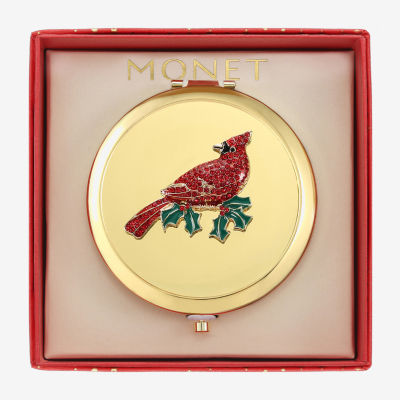 Monet Jewelry Gold Tone Red Cardinal Gold Tone Compact Mirror