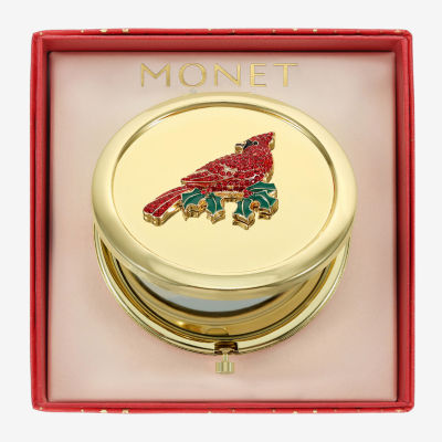 Monet Jewelry Gold Tone Red Cardinal Gold Tone Compact Mirror