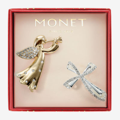 Monet Jewelry Gold Tone Glass Pin