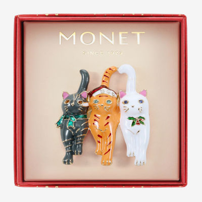 Monet Jewelry Gold Tone Cat Trio Multi Color Glass Pin