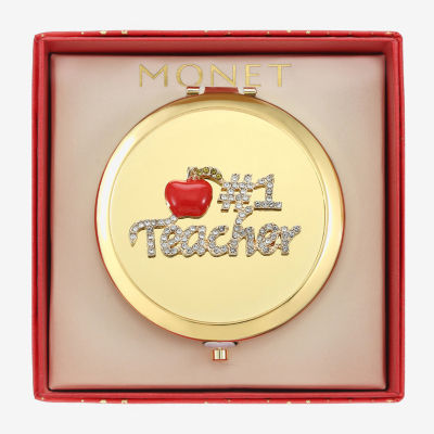 Monet Jewelry Gold Tone Teacher Red Apple Gold Tone Compact Mirror