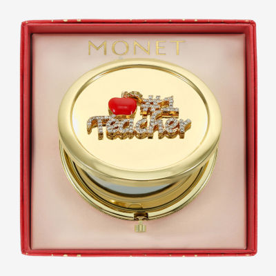 Monet Jewelry Gold Tone Teacher Red Apple Gold Tone Compact Mirror