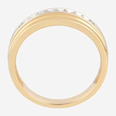 (F / Vs2) Mens 6.8mm 1/4 CT. T.W. Lab Grown White Diamond 10K Gold Round Wedding Band