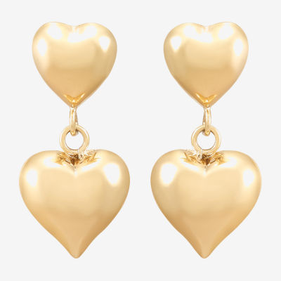 Gold Addiction Womens 10K Gold Heart Drop Earrings
