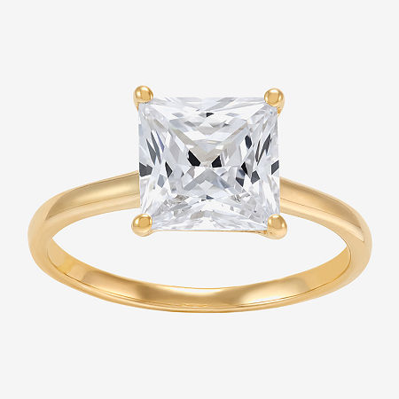 Fine Jewelry Womens White Cubic Zirconia 10k Gold Solitaire Cocktail Ring In Yellow