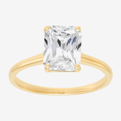 Womens White Cubic Zirconia 10K Gold Solitaire Cocktail Ring